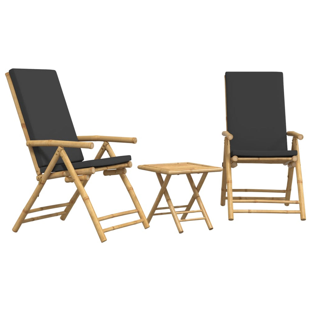 vidaXL 3-Piece Foldable Bistro Set with Dark Grey Cushions Bamboo
