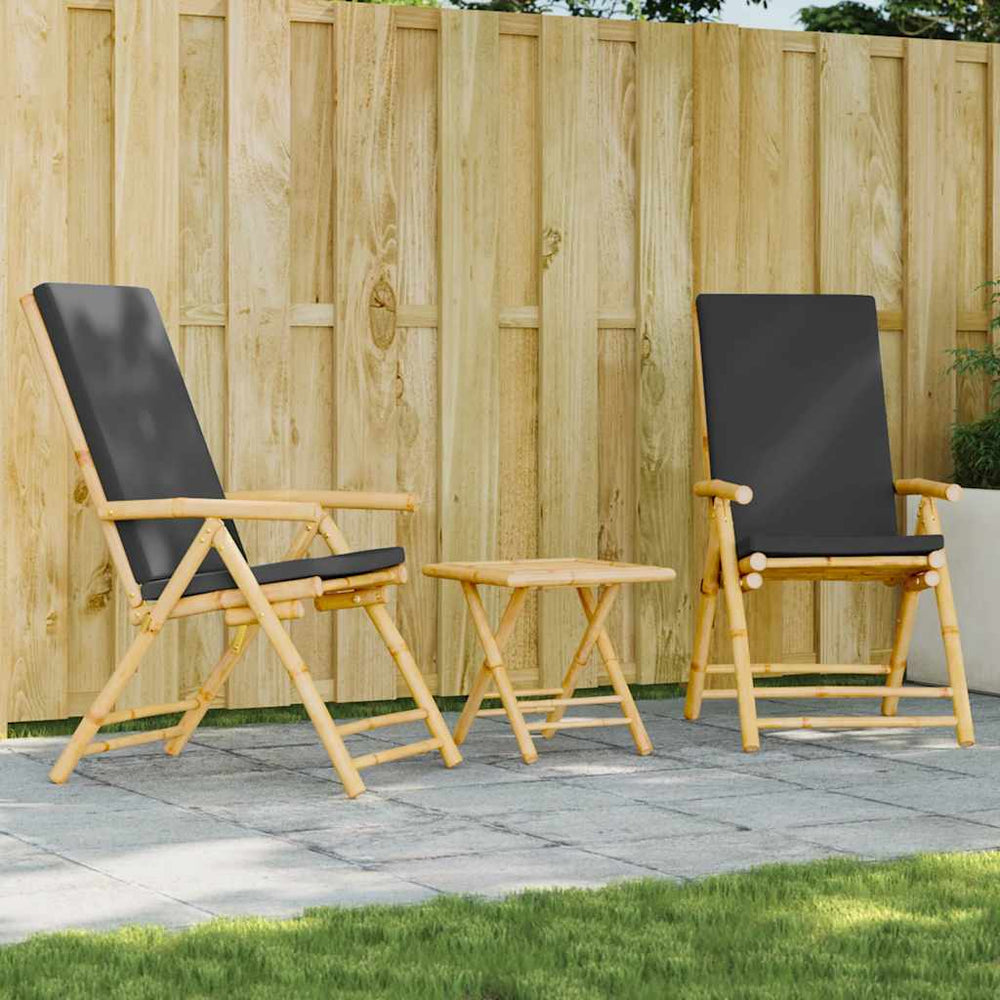 vidaXL 3-Piece Foldable Bistro Set with Dark Grey Cushions Bamboo