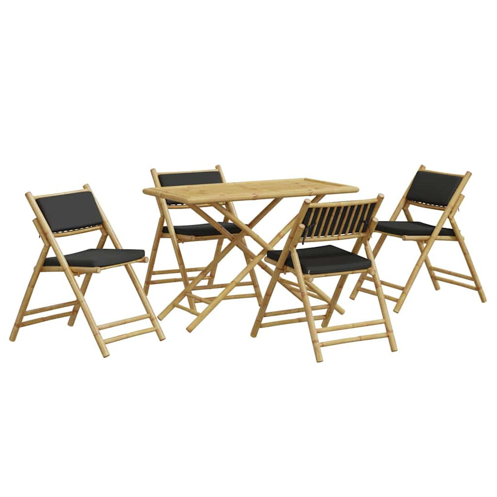 vidaXL 5-piece Foldable Bistro Set with Dark Grey Cushions Bamboo