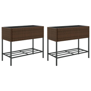 vidaXL Raised Garden Beds with Shelf 2 pcs Brown 90x40x75 cm Poly Rattan