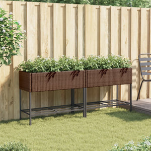 vidaXL Raised Garden Beds with Shelf 2 pcs Brown 90x40x75 cm Poly Rattan