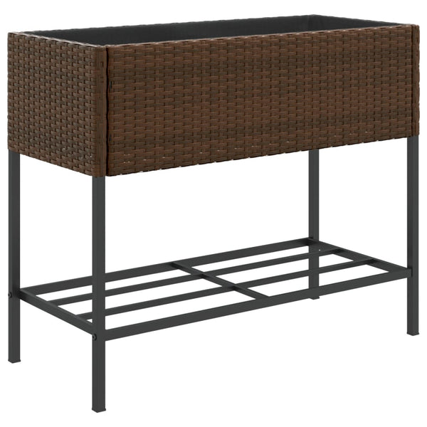 vidaXL Raised Garden Beds with Shelf 2 pcs Brown 90x40x75 cm Poly Rattan