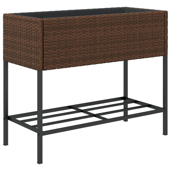 vidaXL Raised Garden Beds with Shelf 2 pcs Brown 90x40x75 cm Poly Rattan