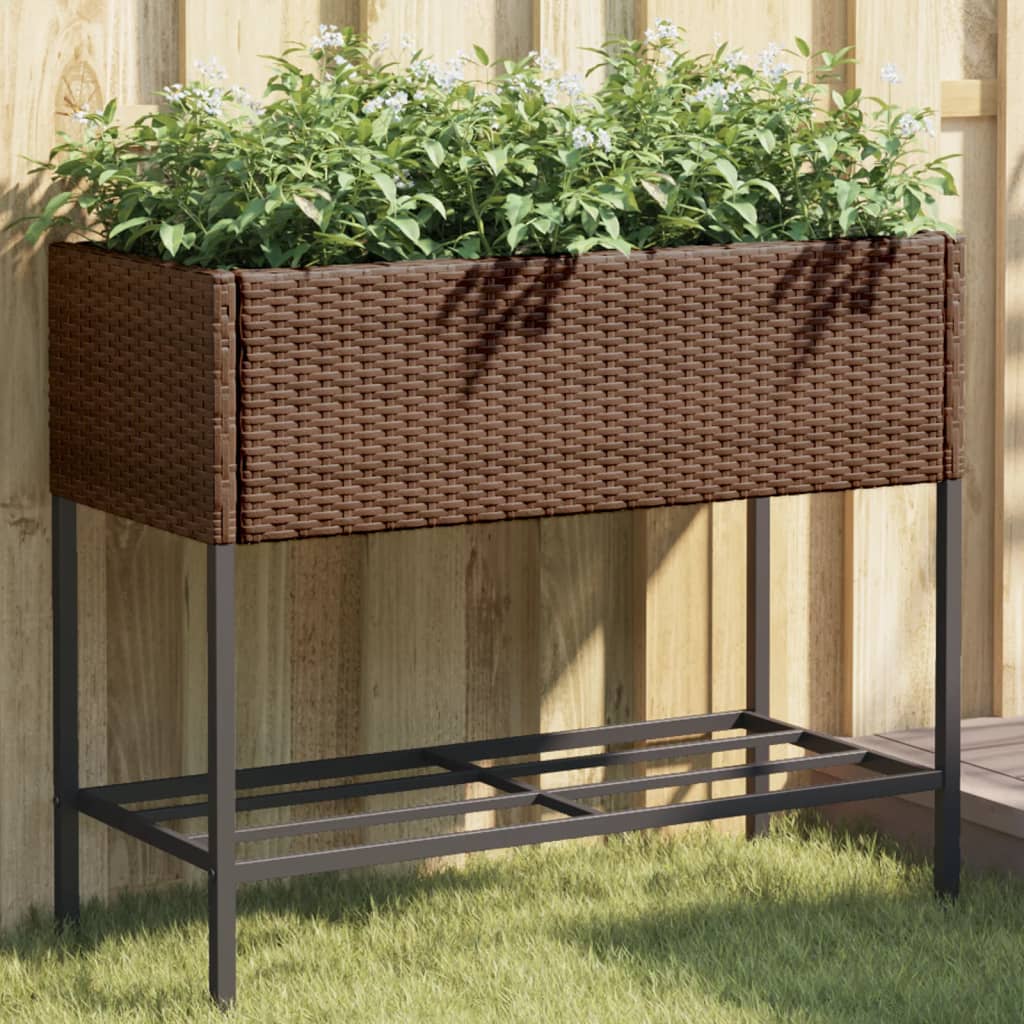 vidaXL Raised Garden Beds with Shelf 2 pcs Brown 90x40x75 cm Poly Rattan