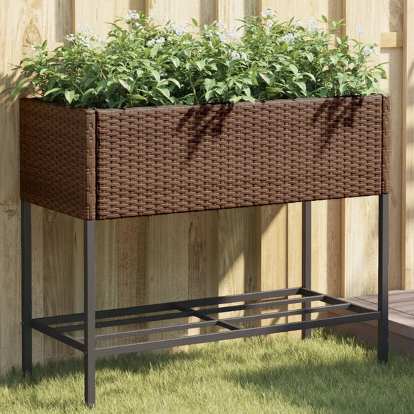 vidaXL Raised Garden Beds with Shelf 2 pcs Brown 90x40x75 cm Poly Rattan