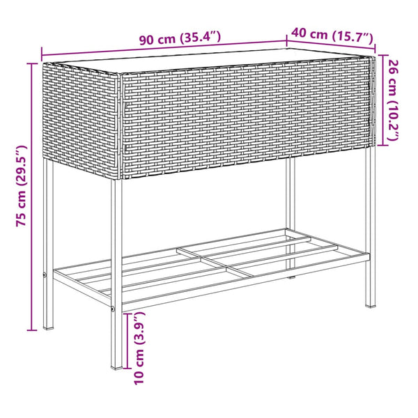 vidaXL Raised Garden Beds with Shelf 2 pcs Grey 90x40x75 cm Poly Rattan