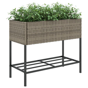 vidaXL Raised Garden Beds with Shelf 2 pcs Grey 90x40x75 cm Poly Rattan