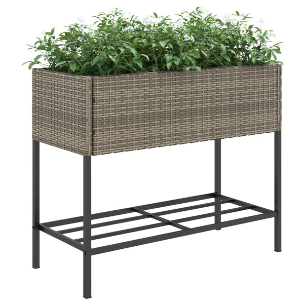 vidaXL Raised Garden Beds with Shelf 2 pcs Grey 90x40x75 cm Poly Rattan