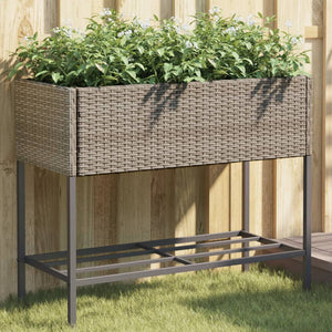 vidaXL Raised Garden Beds with Shelf 2 pcs Grey 90x40x75 cm Poly Rattan