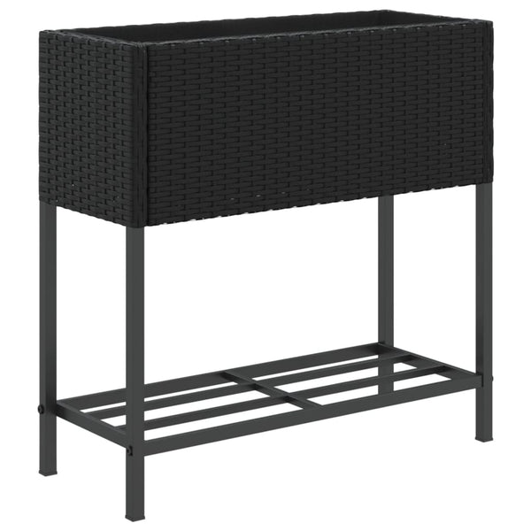 vidaXL Raised Garden Beds with Shelf 2 pcs Black 70x28x70 cm Poly Rattan