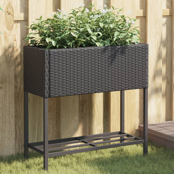 vidaXL Raised Garden Beds with Shelf 2 pcs Black 70x28x70 cm Poly Rattan