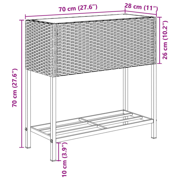 vidaXL Raised Garden Beds with Shelf 2 pcs Grey 70x28x70 cm Poly Rattan