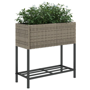 vidaXL Raised Garden Beds with Shelf 2 pcs Grey 70x28x70 cm Poly Rattan