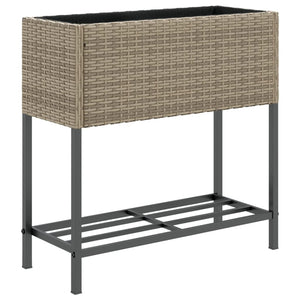 vidaXL Raised Garden Beds with Shelf 2 pcs Grey 70x28x70 cm Poly Rattan