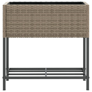 vidaXL Raised Garden Beds with Shelf 2 pcs Grey 70x28x70 cm Poly Rattan