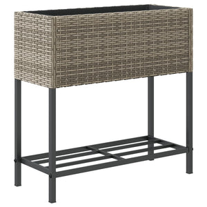 vidaXL Raised Garden Beds with Shelf 2 pcs Grey 70x28x70 cm Poly Rattan