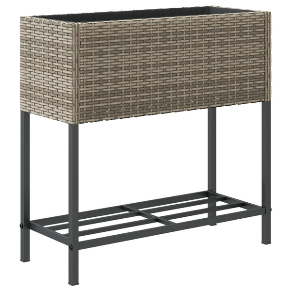 vidaXL Raised Garden Beds with Shelf 2 pcs Grey 70x28x70 cm Poly Rattan