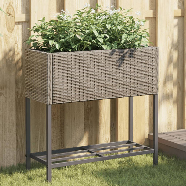 vidaXL Raised Garden Beds with Shelf 2 pcs Grey 70x28x70 cm Poly Rattan