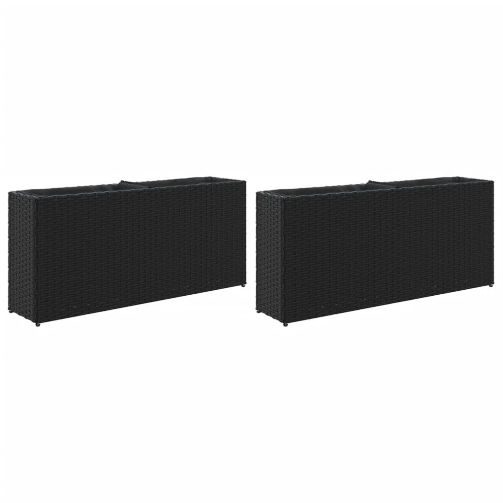 vidaXL Planter with 2 Pots 2 pcs. Black 90x20x40 cm Poly Rattan