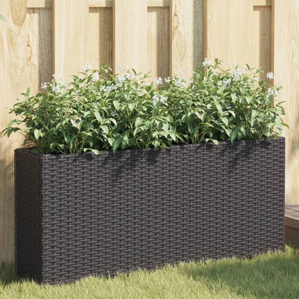 vidaXL Planter with 2 Pots 2 pcs. Black 90x20x40 cm Poly Rattan
