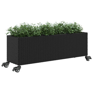 vidaXL Planters with Wheels 2 pcs Black 107x32x38 cm Poly Rattan