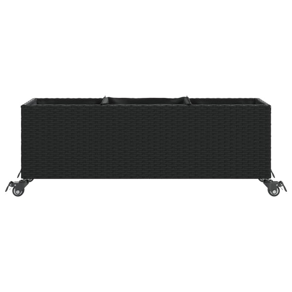 vidaXL Planters with Wheels 2 pcs Black 107x32x38 cm Poly Rattan