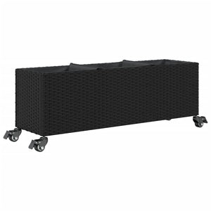 vidaXL Planters with Wheels 2 pcs Black 107x32x38 cm Poly Rattan