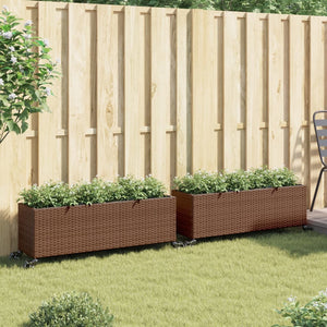 vidaXL Planter with Wheels 2 pcs Brown 107x32x38 cm Poly Rattan