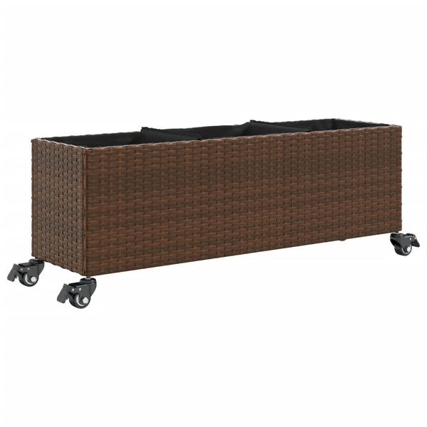 vidaXL Planter with Wheels 2 pcs Brown 107x32x38 cm Poly Rattan