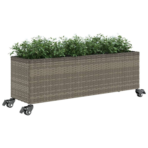 vidaXL Planters with Wheels 2 pcs Grey 107x32x38 cm Poly Rattan