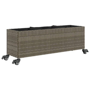 vidaXL Planters with Wheels 2 pcs Grey 107x32x38 cm Poly Rattan