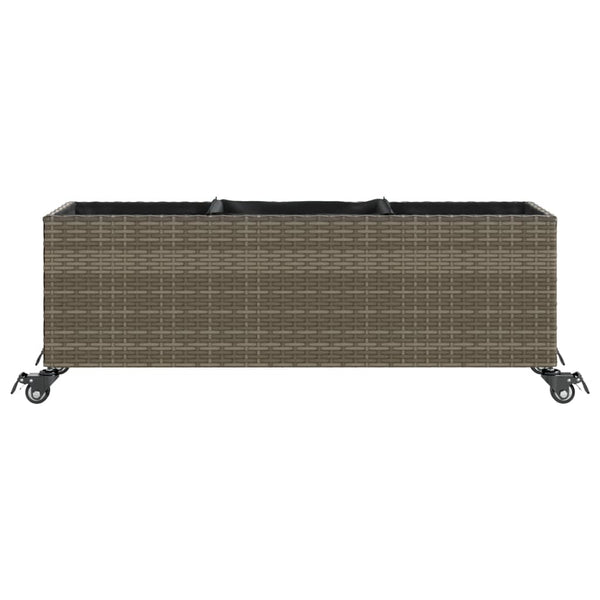 vidaXL Planters with Wheels 2 pcs Grey 107x32x38 cm Poly Rattan