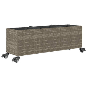 vidaXL Planters with Wheels 2 pcs Grey 107x32x38 cm Poly Rattan