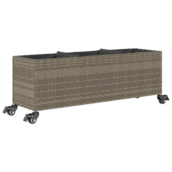vidaXL Planters with Wheels 2 pcs Grey 107x32x38 cm Poly Rattan