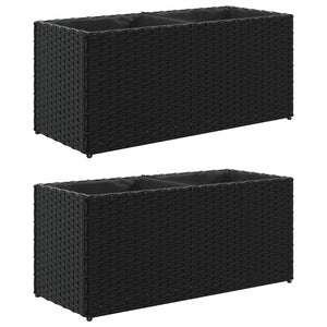 vidaXL Planter with 2 Pots 2 pcs. Black 72x30x32 cm Poly Rattan
