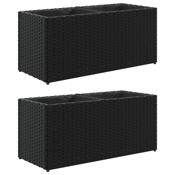 vidaXL Planter with 2 Pots 2 pcs. Black 72x30x32 cm Poly Rattan