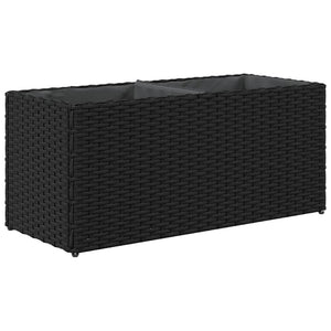 vidaXL Planter with 2 Pots 2 pcs. Black 72x30x32 cm Poly Rattan