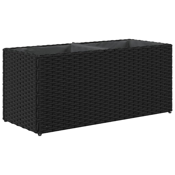vidaXL Planter with 2 Pots 2 pcs. Black 72x30x32 cm Poly Rattan