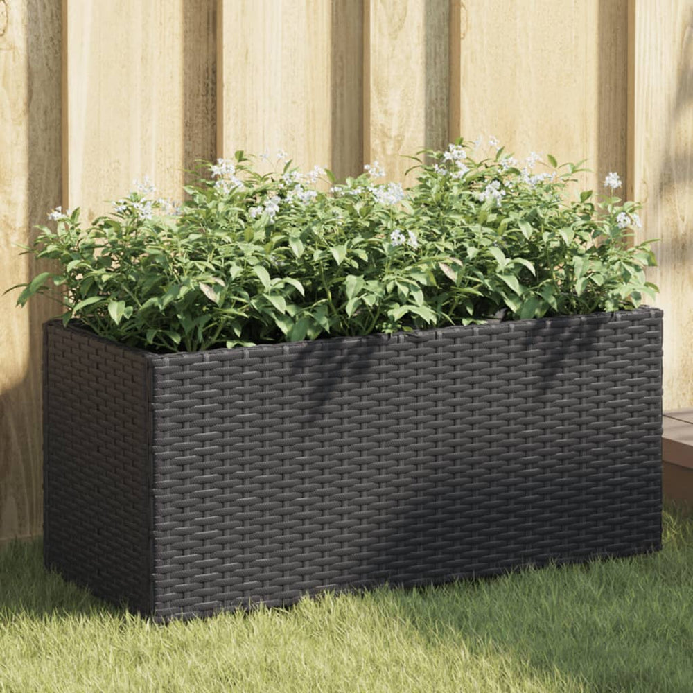 vidaXL Planter with 2 Pots 2 pcs. Black 72x30x32 cm Poly Rattan