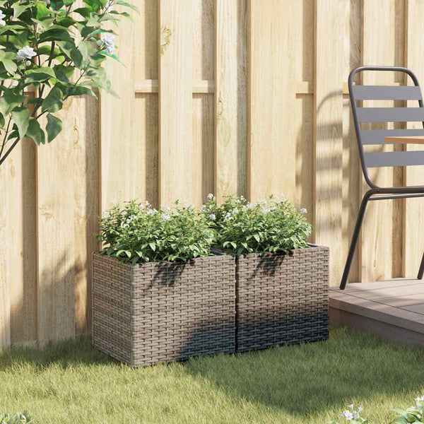 vidaXL Planters 2 pcs. Gray 36x30x32 cm Poly Rattan