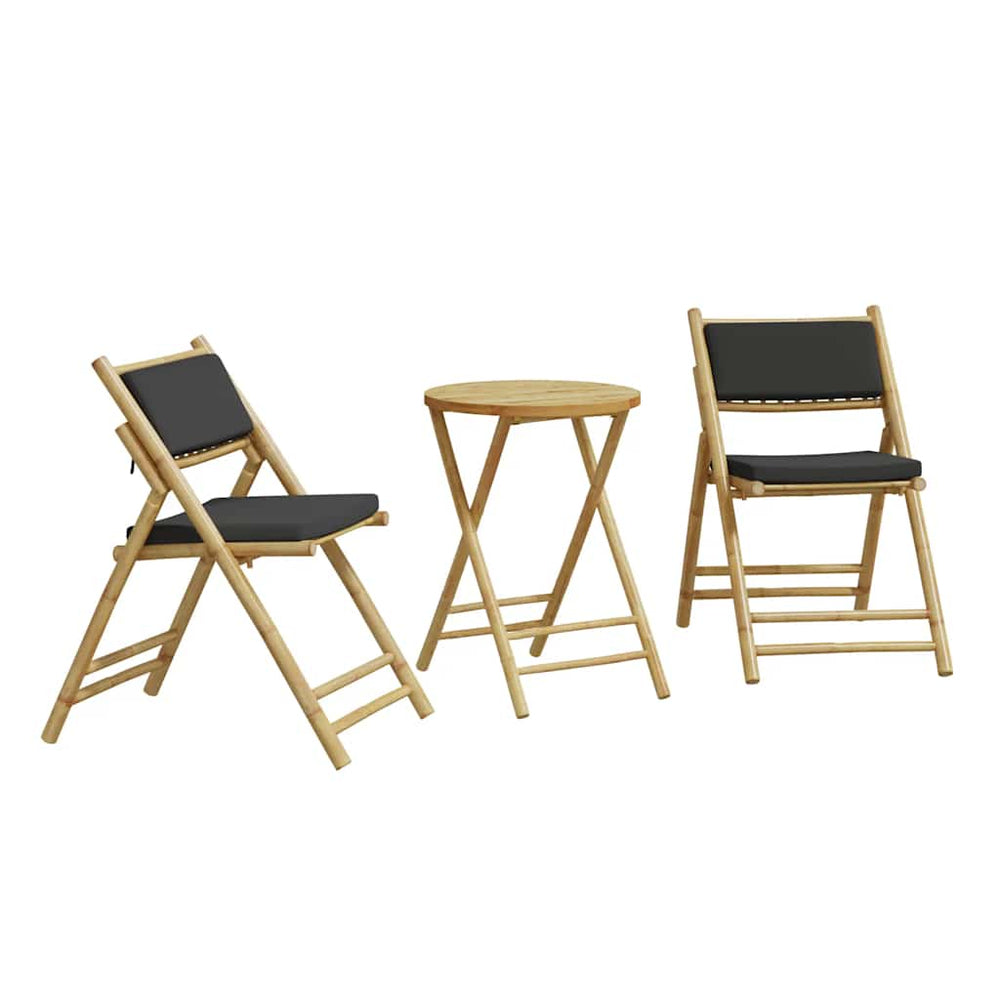 3-tlg. Bambus Bistro-Set Klappbar mit Kissen