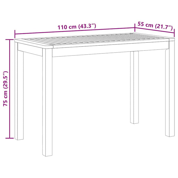 vidaXL Garden Dining Table 110x55x75 cm Solid Acacia Wood