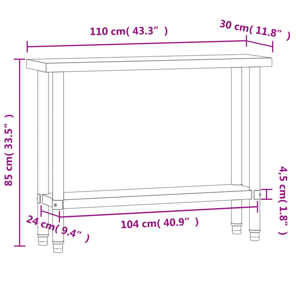 Edelstahl Küchentisch Arbeitstisch 110cm