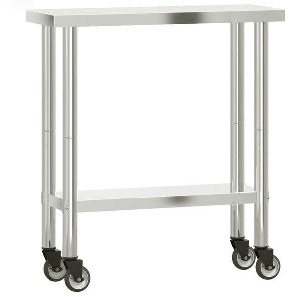 vidaXL Kitchen Prep Table with Wheels 82.5x30x85 cm Stainless Steel
