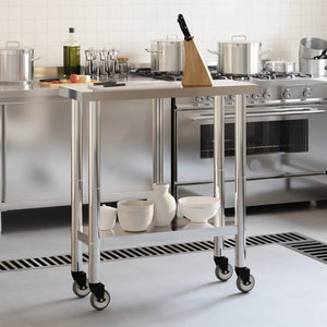 vidaXL Kitchen Prep Table with Wheels 82.5x30x85 cm Stainless Steel