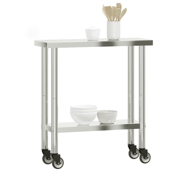 vidaXL Kitchen Prep Table with Wheels 82.5x30x85 cm Stainless Steel
