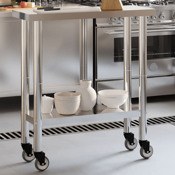 vidaXL Kitchen Prep Table with Wheels 82.5x30x85 cm Stainless Steel