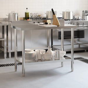 vidaXL Kitchen Work Prep Table with Upstand 110x55x93 cm Stainless Steel