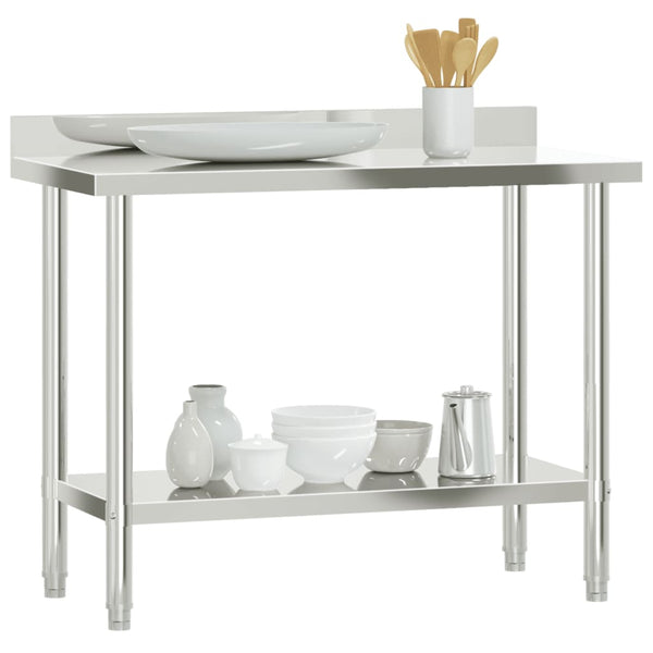 vidaXL Kitchen Work Prep Table with Upstand 110x55x93 cm Stainless Steel