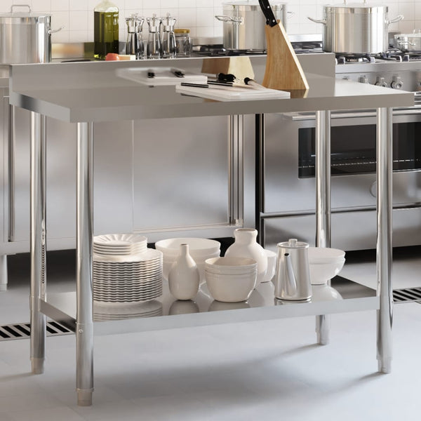 vidaXL Kitchen Work Prep Table with Upstand 110x55x93 cm Stainless Steel